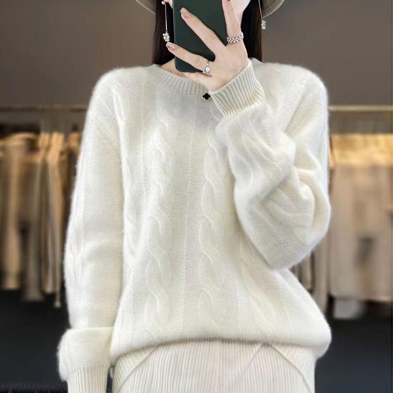 Pullover Sweater Female Women Fried Dough Twists Sweater Women Autumn and Winter Knit Top Pullover Solid  Sweater Female