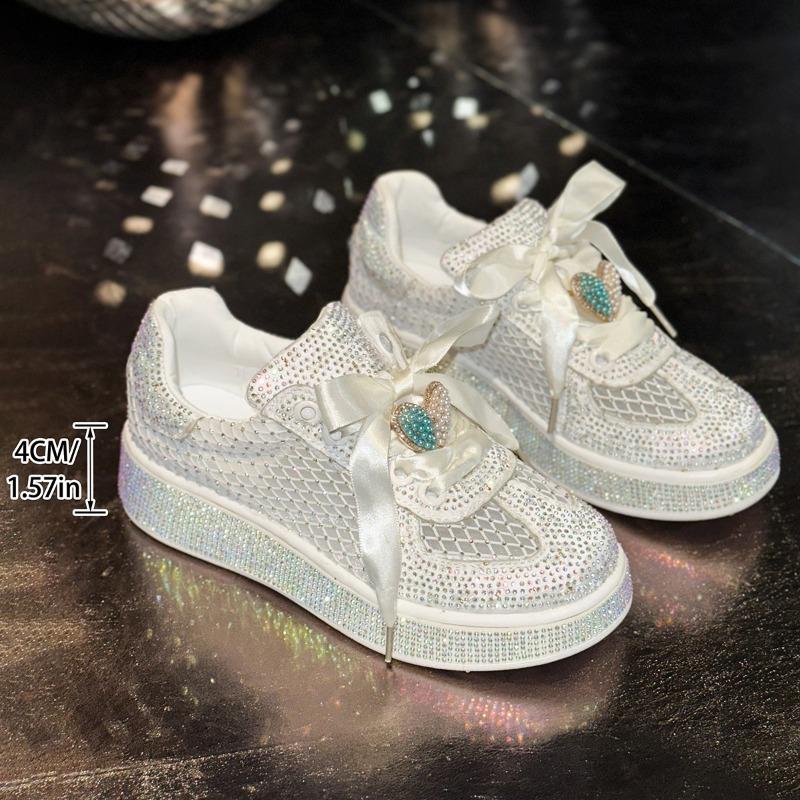 

Новые модные кроссовки на толстой подошве для женщин с одинарными туфлями со стразами 37 белый