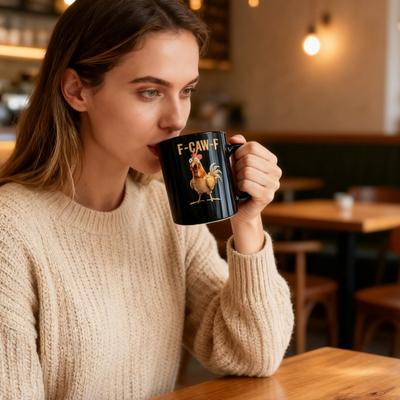F-Caw-F Hahn Tasse Keramik Huhn Kaffeetasse Lustige Hühnertasse Geschenk für Männer Frauen Bauernhaus Zuhause Küche Bar Dekor