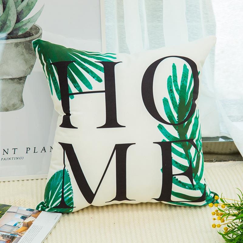 Nordic Style Green Plant Green Leaf Pillowcase Small Fresh Ins Style Simple Car Sofa Cushion Pillowcase Without Core
