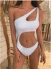 2025 French High-End One-Shoulder White Swimsuit: Chic Women's One-Piece for Sexy Hot Spring Vacations