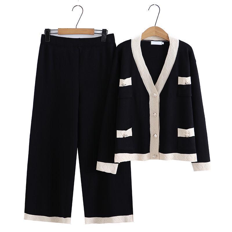 Plus Size Spring & Autumn Two-Piece Set for Middle-Aged & Elderly Women - Fragrant Style Long Sleeve Top & Wide-Leg Pants (Fits Up to 200 Jin)