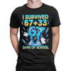 Ich habe 100 Tage Schule überlebt 67 Italienisches Brainrot T-Shirt für Herren Vintage Reines Baumwoll-T-Shirt Rundhals Kurzarm T-Shirts