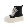 Muffin shoes small trendy round head black and white high top heightening thick sole fashion women's board shoes casual velvet big head
