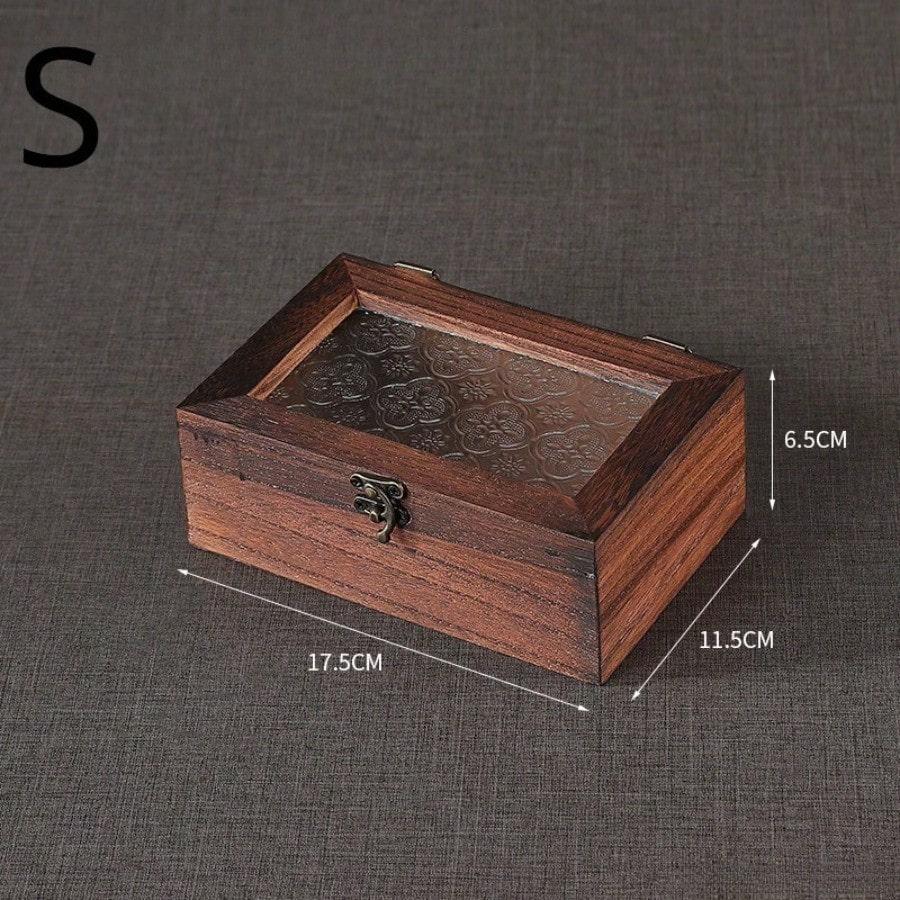 Crabapple Glass-covered Wood Box for Home Dried Fruit Dust-proof Storage