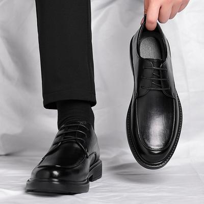 Leather Shoes Men's Four Season Business Formal Wear British Casual Commuting Style Black Height Increasing Wedding Groom Shoes