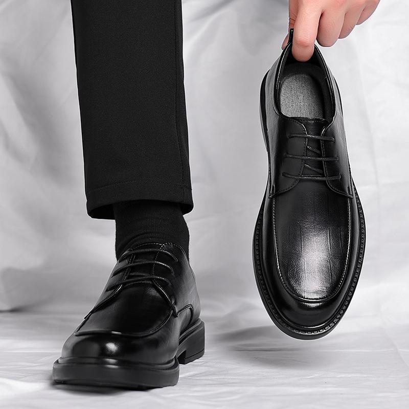 Men'S Four Season Business Formal Wear British Casual Commuting Style Black Height Increasing Wedding Groom Shoes Leather Shoes