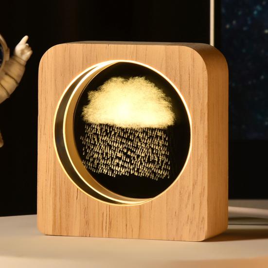 Custom 3D Photo Faux Crystal Night Light Personalized Engraved Picture Clear Ball with LED Light And Wood Base Memorial Gift for Birthday Anniversary