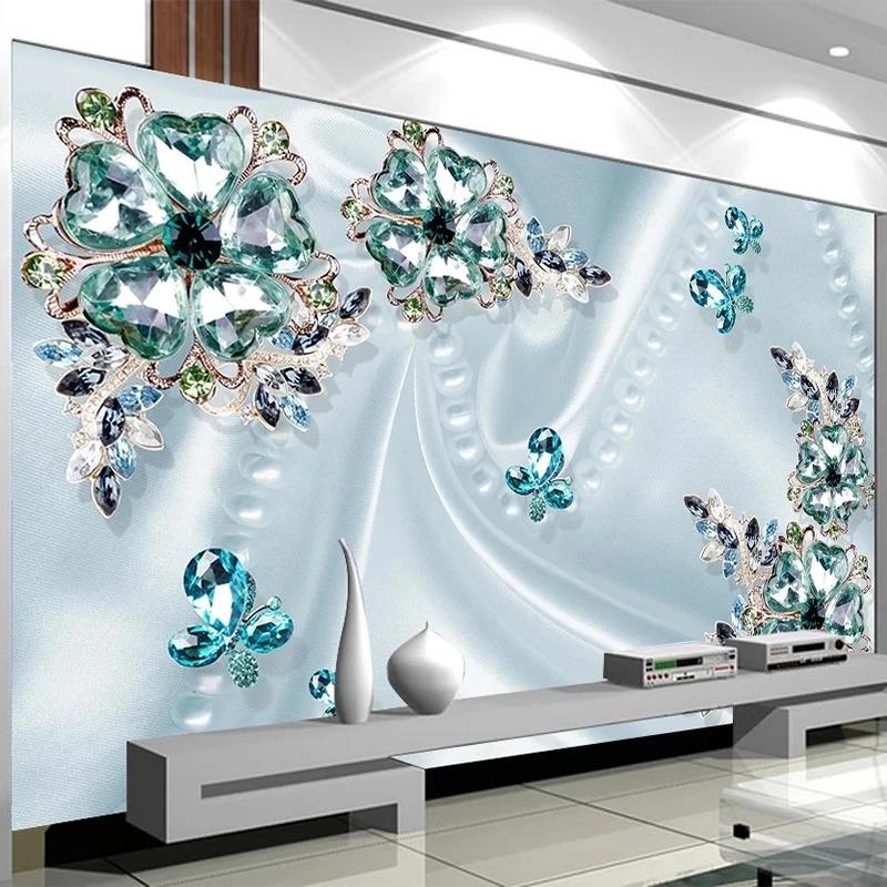 3d Wallpaper Stereo Green Crystal Flowers Luxury Wall Mural Living Room Tv Sofa Bedroom Wall Paper