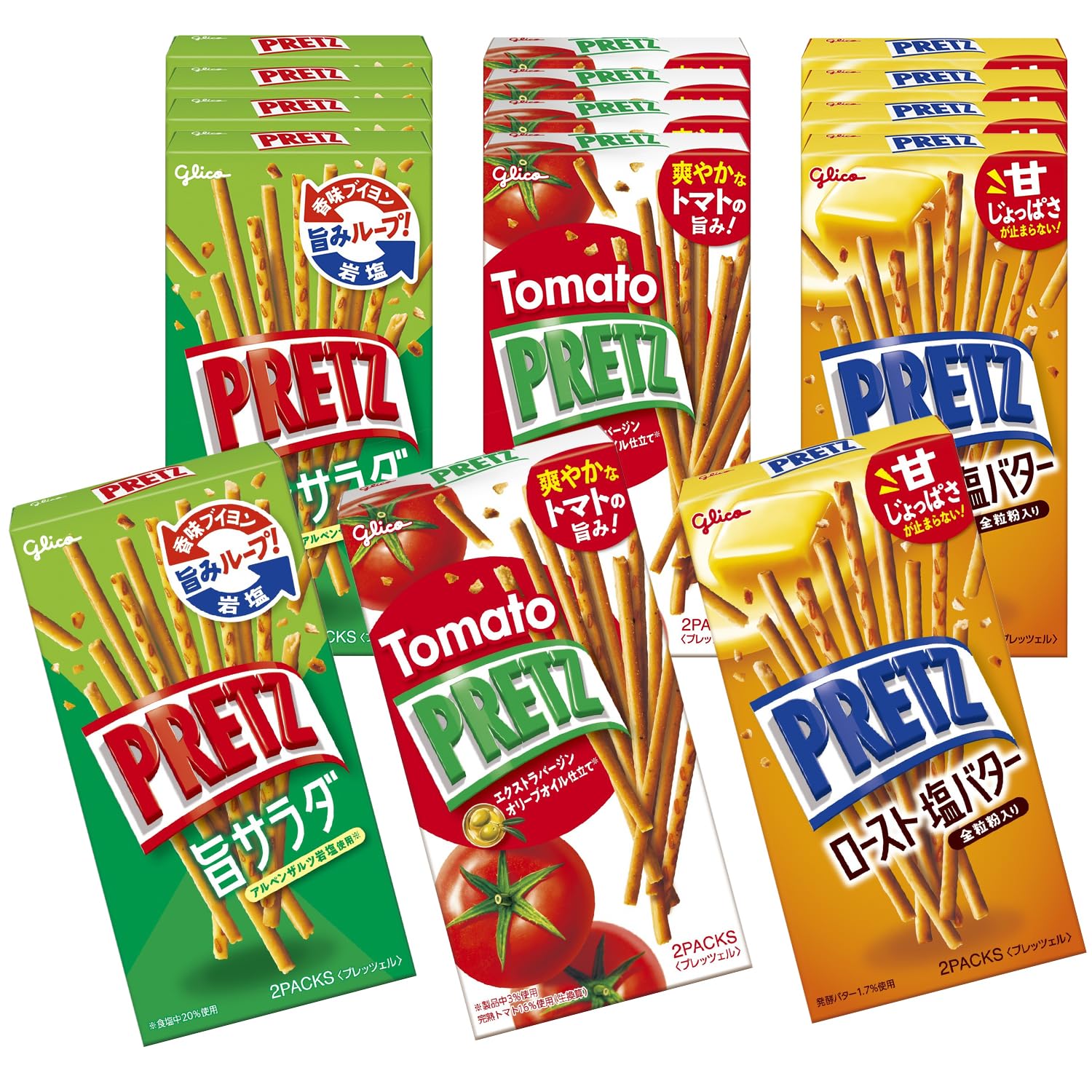

[Эксклюзив Amazon.co.jp] Набор Pretz Small Box Assortment Set 3 типа x 5 шт. (Салат «Умами», спелые помидоры, жареное соленое масло) Эзаки Глико