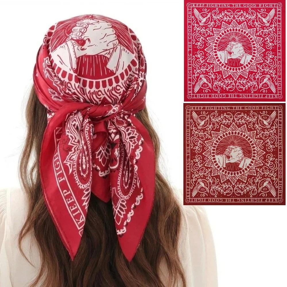 55x55cm Men's Headscarf Handshake Print Imitation Silk Woman Hip Hop Face Towel Breathable Peace Dove Arabic Square Headscarf