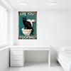 Vintage Style Metal Tin Sign, Black Cat On Toilet with Teal Brick Wall, 'ARE YOU?' 'POOPING?' Humorous Playful Decor for Home Ba
