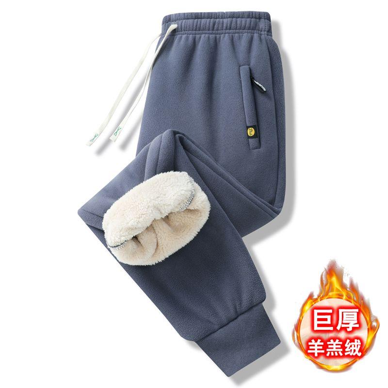 

Winter Sherpa Pants Men s Velvet Thickened Double-sided Polar Fleece Warm Pants Casual Outdoor Pants L серый