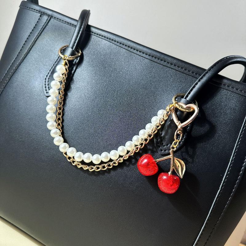 1/2Pcs  Pearl Cherry Lace Keychain Chain Bag Charm Braided Rope Fashionable Keychains For Backpack Pendant Accessories