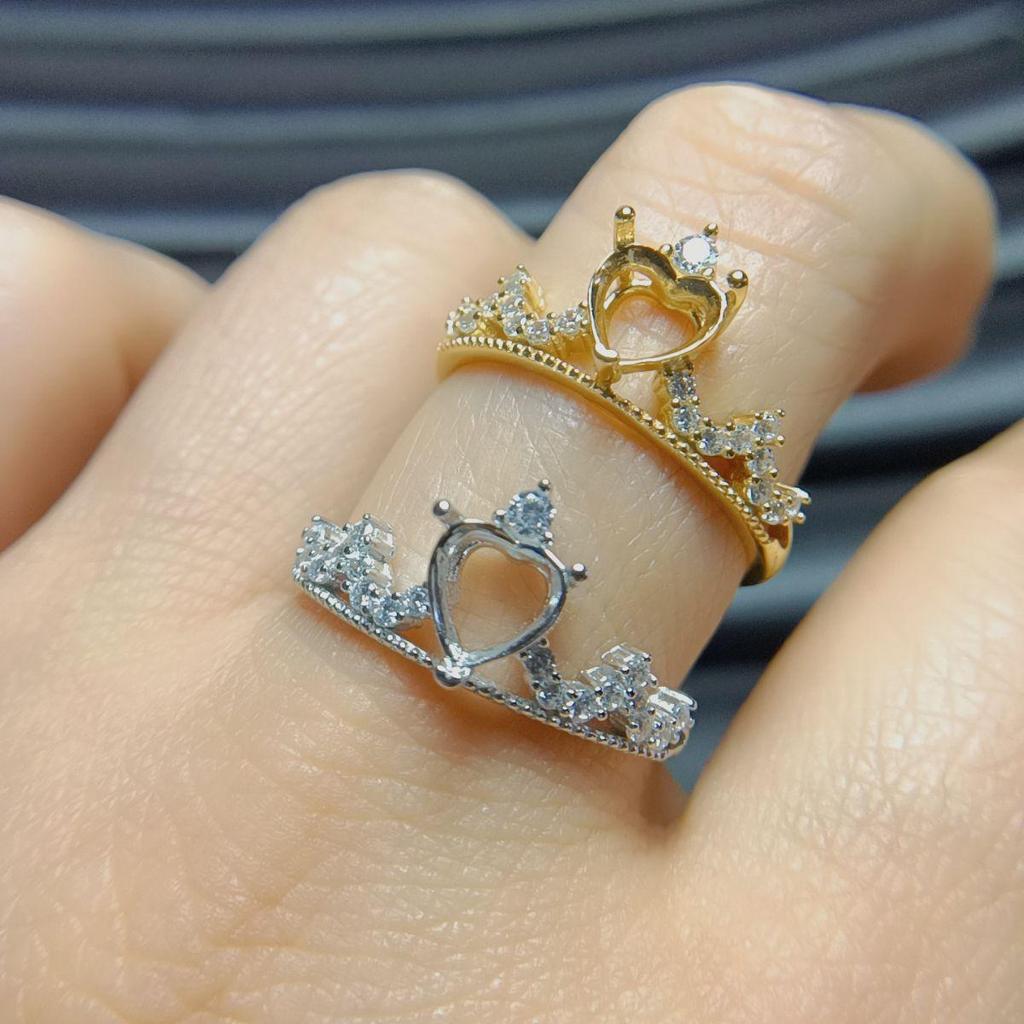 Adjustable Heart-Shaped 6x6mm S925 Silver Ring In White & Gold Colors