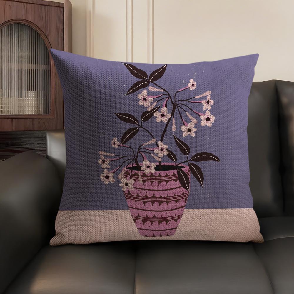 Classic Vintage Vase Cushion Cover Natural Linen Organic Fabric DoubleSided Printing Sofa Home Decor Breathable Environmentally
