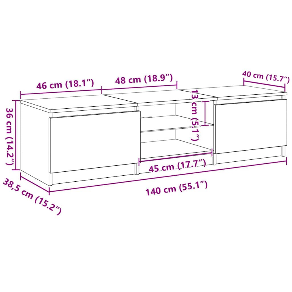 TV Cabinet with LED Lights Concrete Grey 140 X 40 X 36 Cm