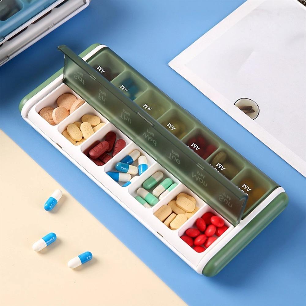 New Weekly Portable Premuim Pill Box Cases Organizer 2 Times A Day 14 Grids Storage for Medicine Vitamin Supplements Fish Oils