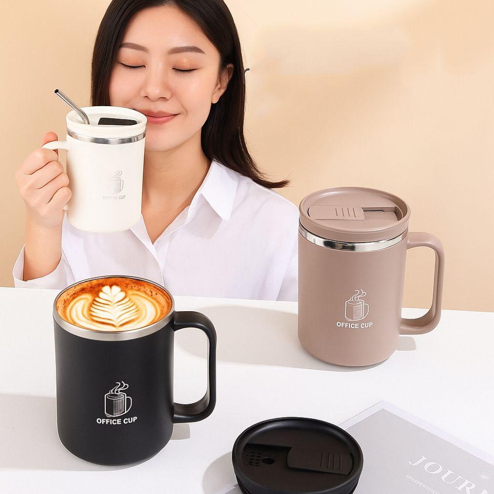304 Stainless Steel Insulated  Coffee Cup with Drinking Straw Thermal  Water Cup Mug  Drinking Cup