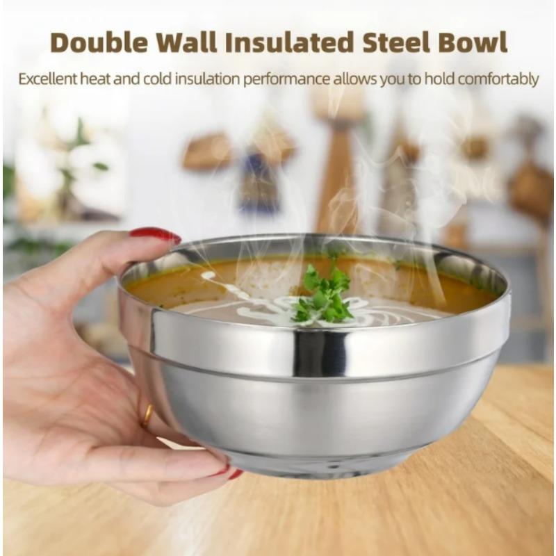 304 Stainless Steel Bowl Double-layer Soup Rice Bowls Anti Scalding Bowls Large Capacity Food Container Noodle Kitchen Tableware