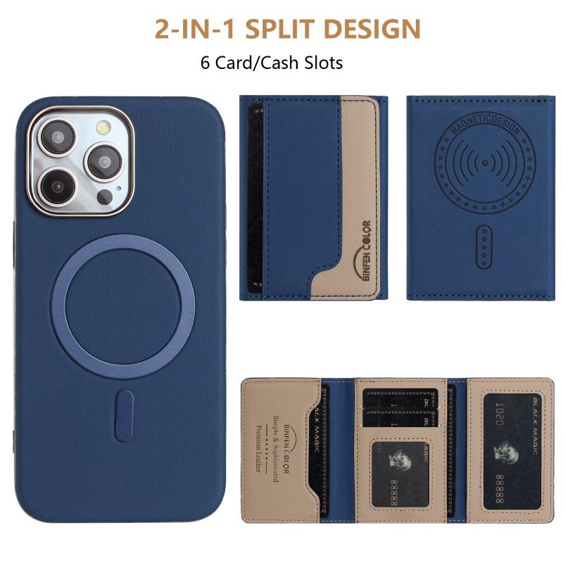 Odnímatelná 2v1 kožená peněženka Magnetický držák na karty Pouzdro na telefon Pro iPhone 16 Pro Max 15 Plus 14 13 12 11 XR 8 7 Převratné pouzdro