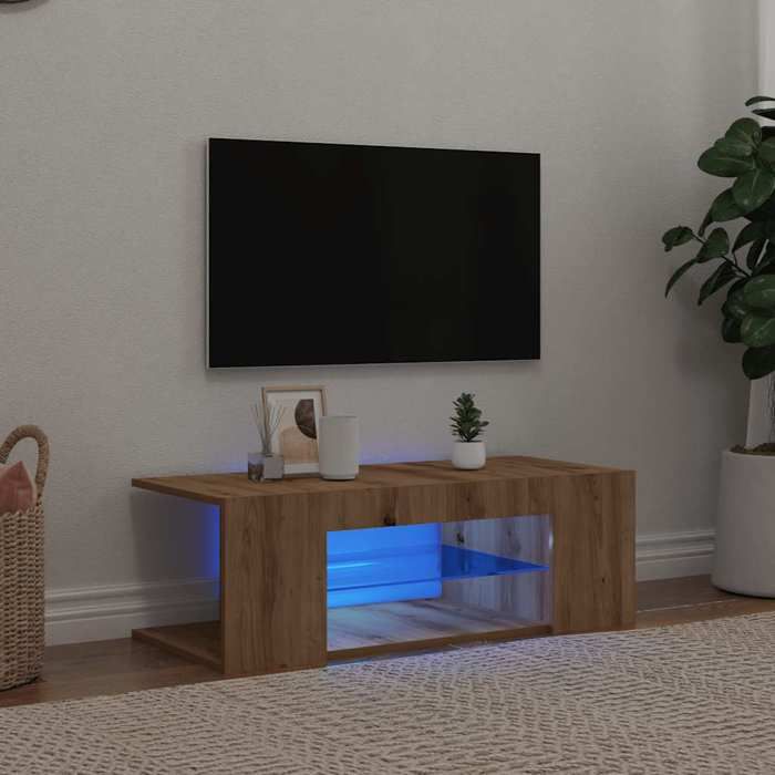 VidaXL Meuble TV avec lumières LED chêne artisanal bois d'ingénierie, support TV, meuble multimédia, console TV, meuble 856326
