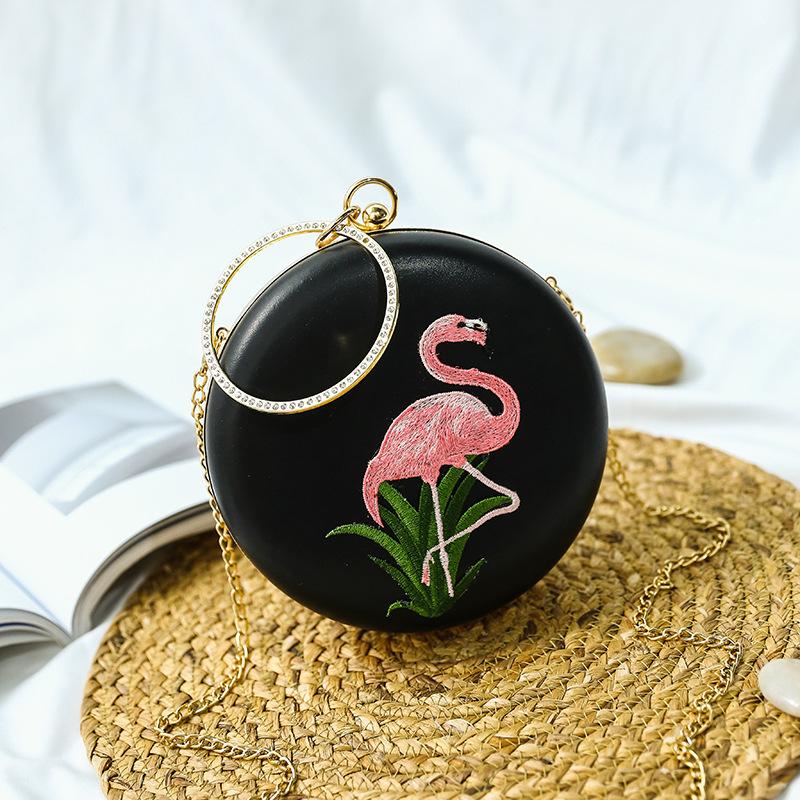 

Summer new women s bag embroidered dinner bag single shoulder oblique span chain small round bag