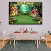 2D Whimsical Green Forest Mushroom Cottage Backdrop for Children Photoshoot