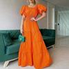Women Summer Casual Beach Dress 2025 Puff Sleeve Maxi Sundress Square Neck