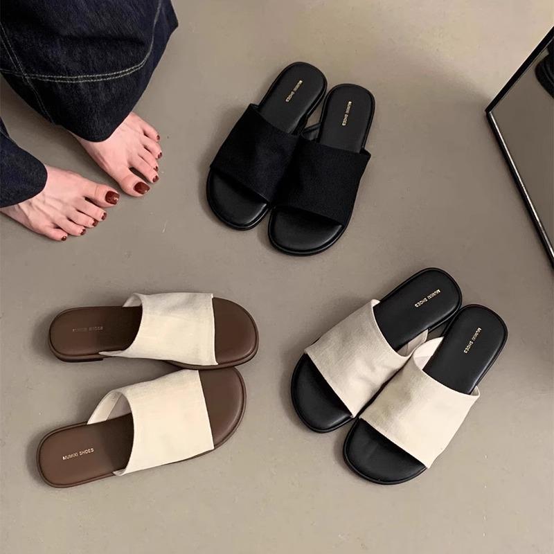 Linen slippers women's summer wear new women's Korean sandals retro casual fairy vacation flat beach shoes