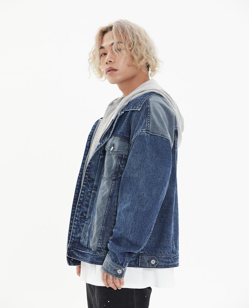 All D Denim Hooded Trucker Oversized Jacket (Blue)