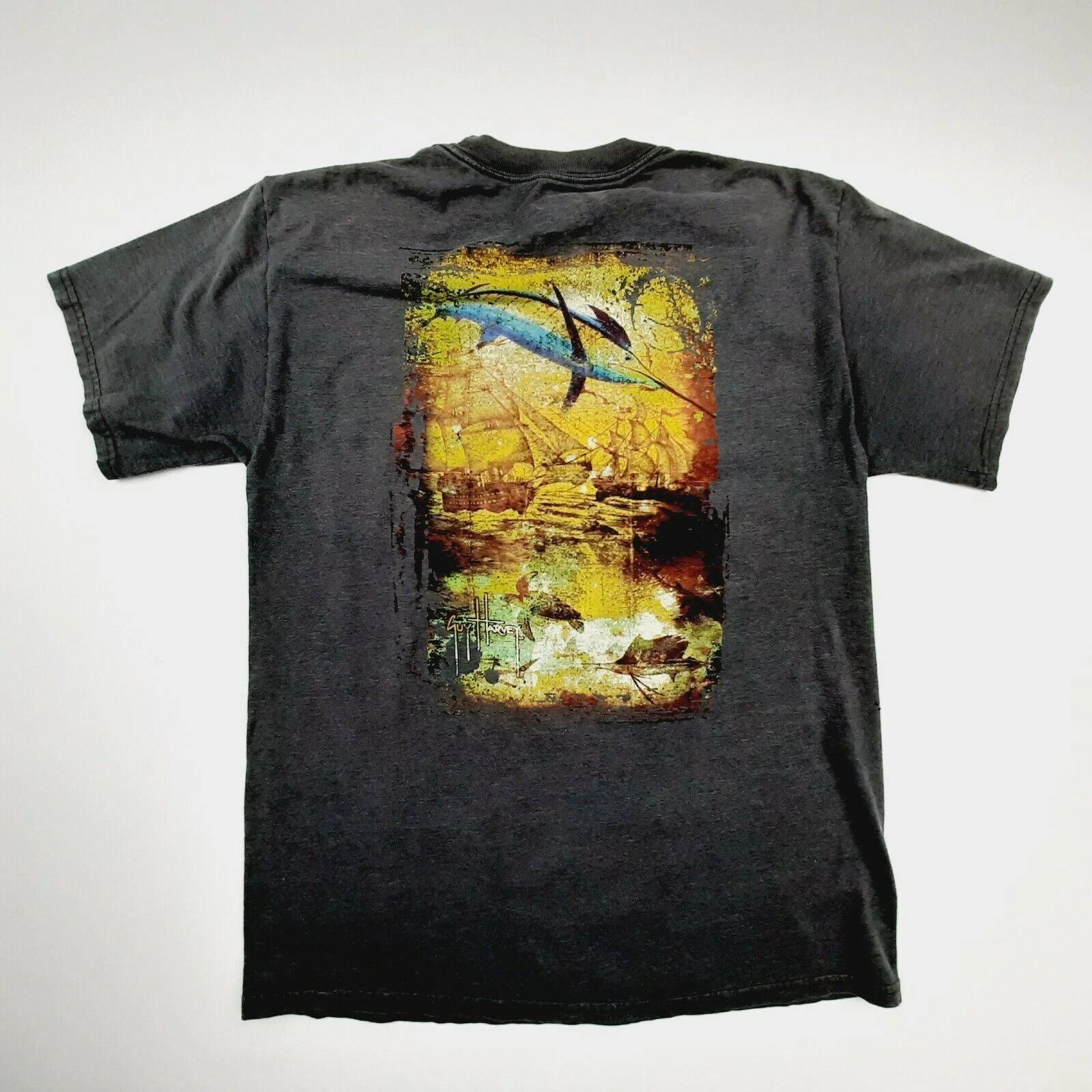 Guy Harvey by Aftco Mens T-Shirt Size M Gray Poly-cotton Marlin Fish TN9 S