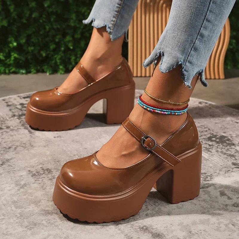 Fashion Pink Chunky Platform High Heels Pumps Women 2025 Autumn Ankle Straps Mary Jane Lolita Shoes Woman Plus Size 42 Cute Party Shoes