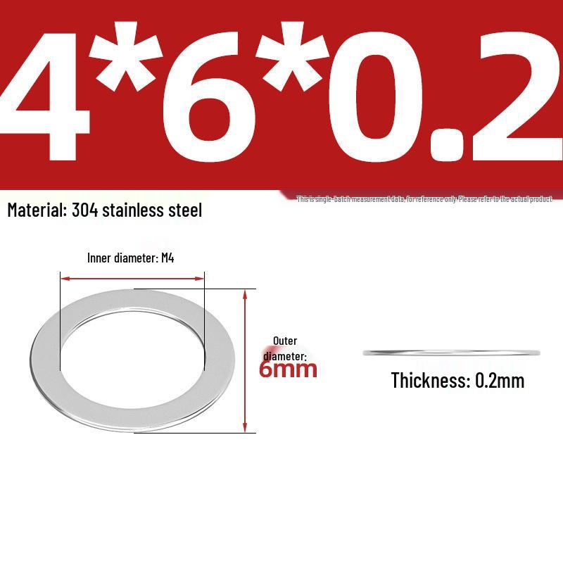 304 Stainless Steel Ultra-Thin Flat Washers - Available in Thickness: 0.1mm, 0.2mm, 0.3mm, 0.5mm