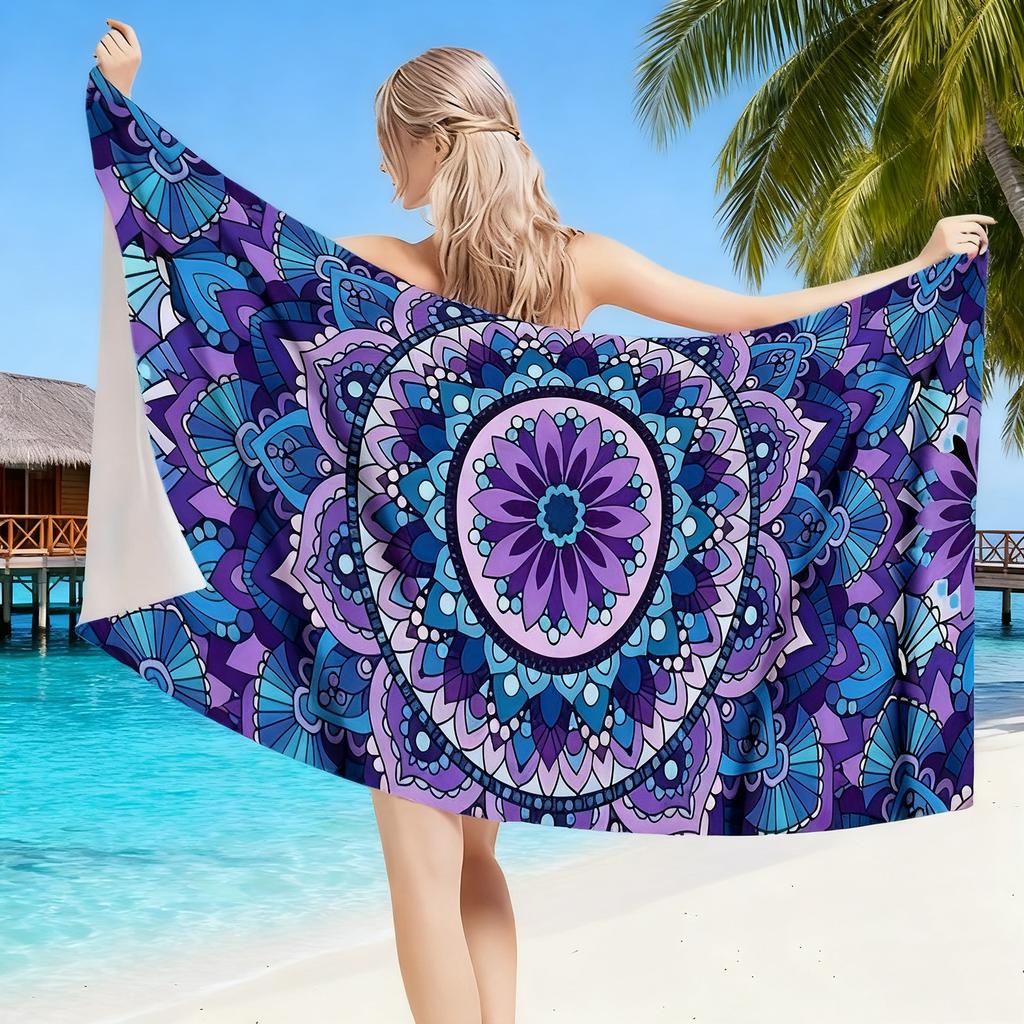 Mandala Beach Towel Sand Resistant - Super Absorbent Microfiber Quick Dry Towel - Colorful Yoga Towel for Swimming, Camping,