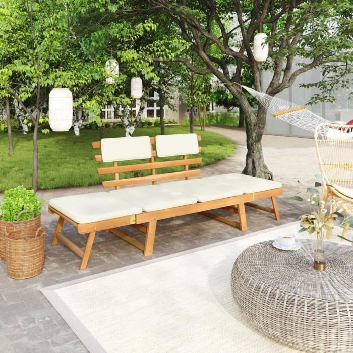 Banc de jardin avec coussins 2-en-1 - Bois - 190 x 68 x 74 cm