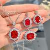 Luxurious Red Corundum Pendant & Gemstone Earring Set with High Carbon Diamonds