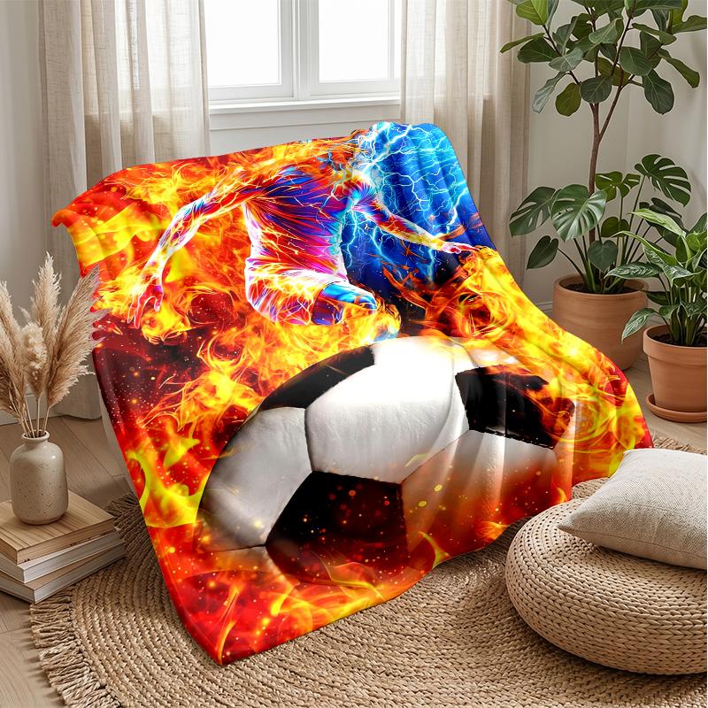 Flaming Soccer Balls in Space Theme blanket Lightweight Warm Flannel Blanket Decorative Throw Blanket for Home Decoration