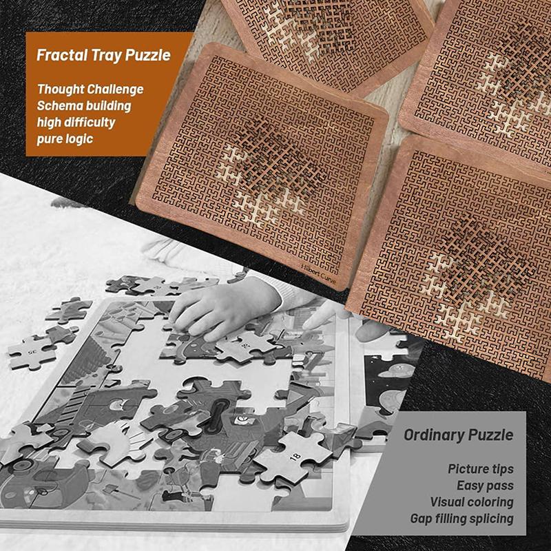 Fractal Tray Puzzles,Mind Bending Wooden Jigsaw Puzzle,Unique Irregular Creative Labyrinth Impossible Difficult