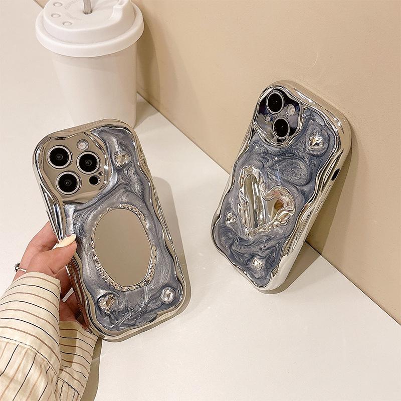 Love Mirror Dropping Gel Phone Case for IPhone 17 Promax Silicone Silver Grey for Apple 16 All Inclusive Women's Edition