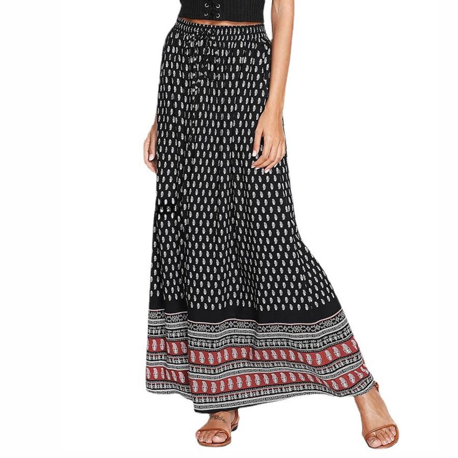 Summer Women's Leopard Print High Waist Long A-Line Maxi Skirt Bohemian Dress
