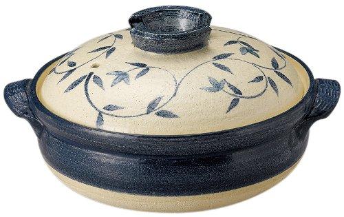 Banko Ware Earthenware Pot (Deep Pot) No. 8, Serves 2-3, Gosu Arabesque Pattern, 13685