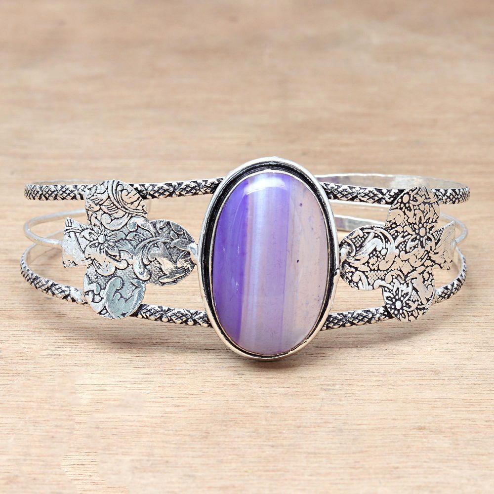 Blue Botswana Agate Gemstone Jewelry Cuff Bracelets 7''Adjustable