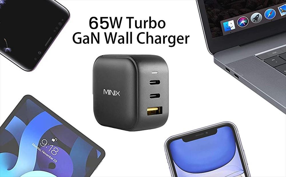 MINIX P1 65W 3-Port GaN Wall Charger with Multi-Protection Safety System