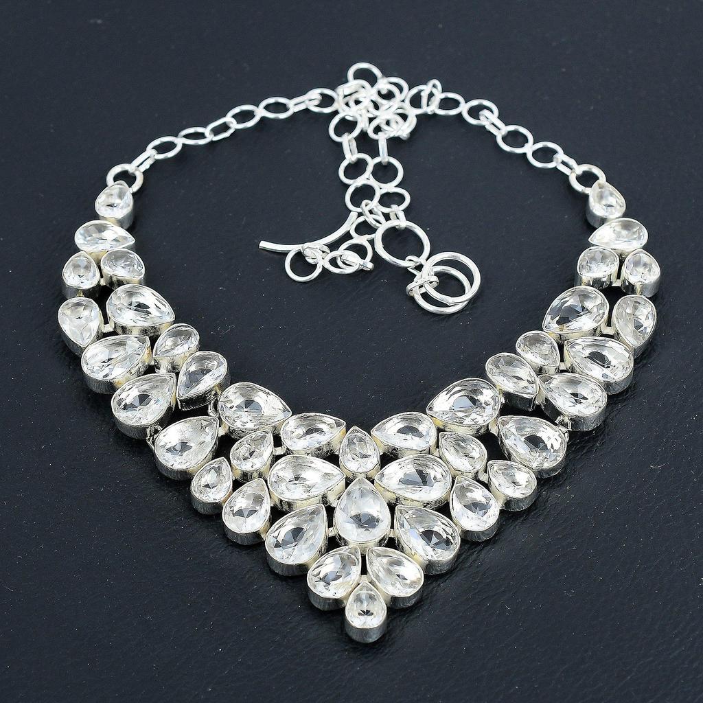 Dainty White Topaz Gemstone Handmade 925 Sterling Silver Necklace, White Topaz Silver Necklace For Wife, Unisex Necklace Mother's Day Gift