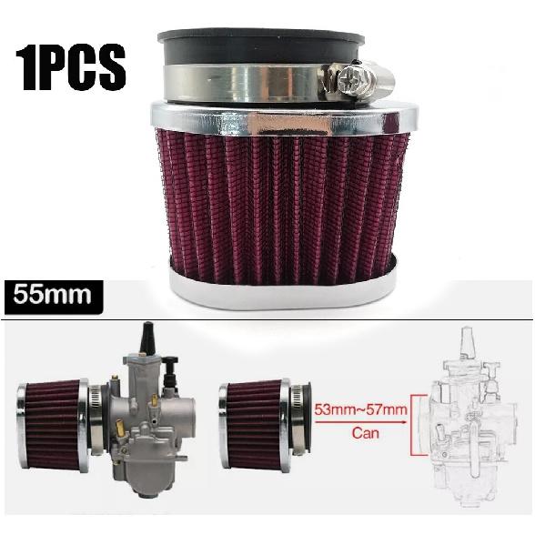 1*Motorcycle Air Filter Mushroom Head Engine Air Cleaner High Flow 55mm Clamp On