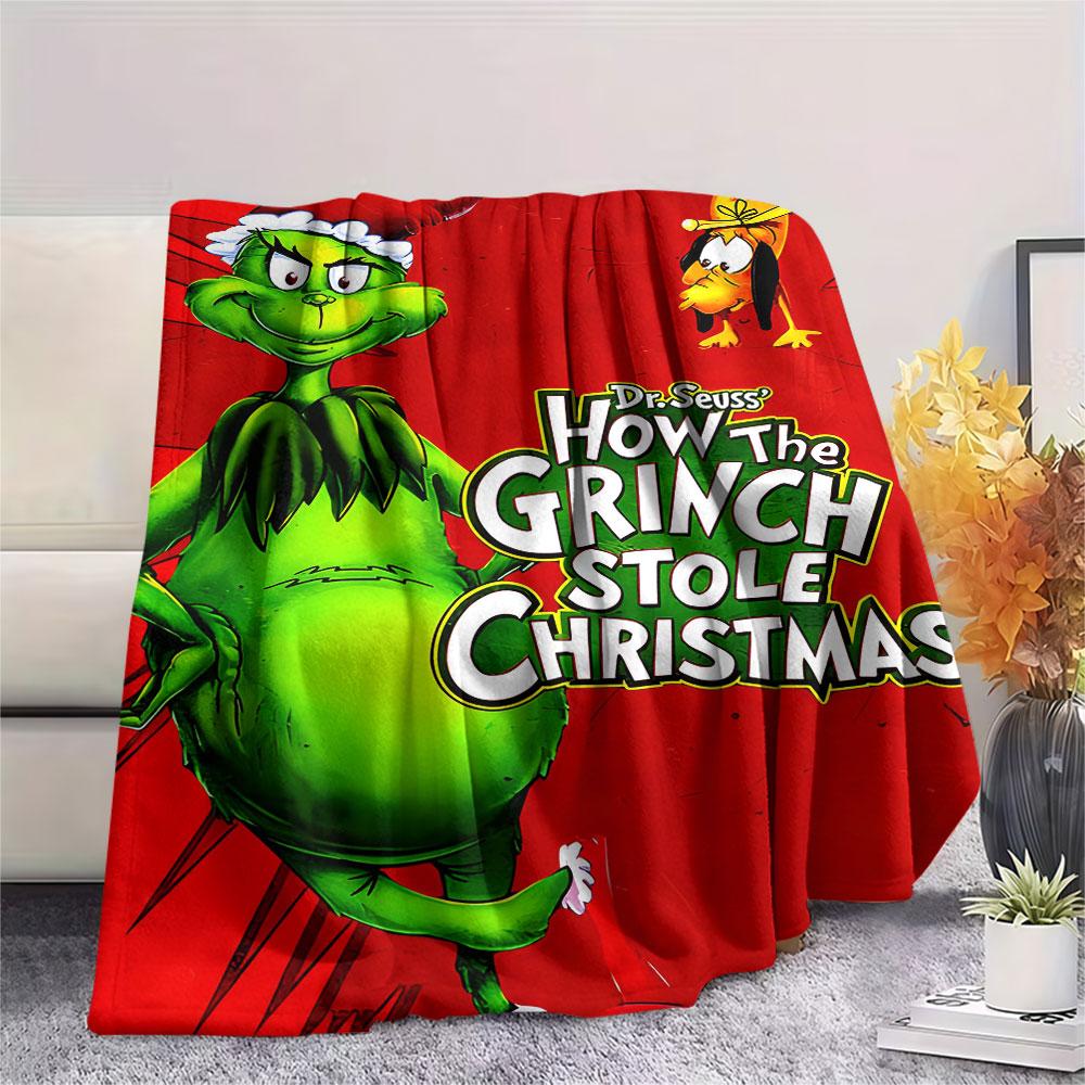 Christmas Grinch Cartoon printing Flannel Blanket Bedroom Sofa Camping Warm blanket Gifts for family and friends-MJ021