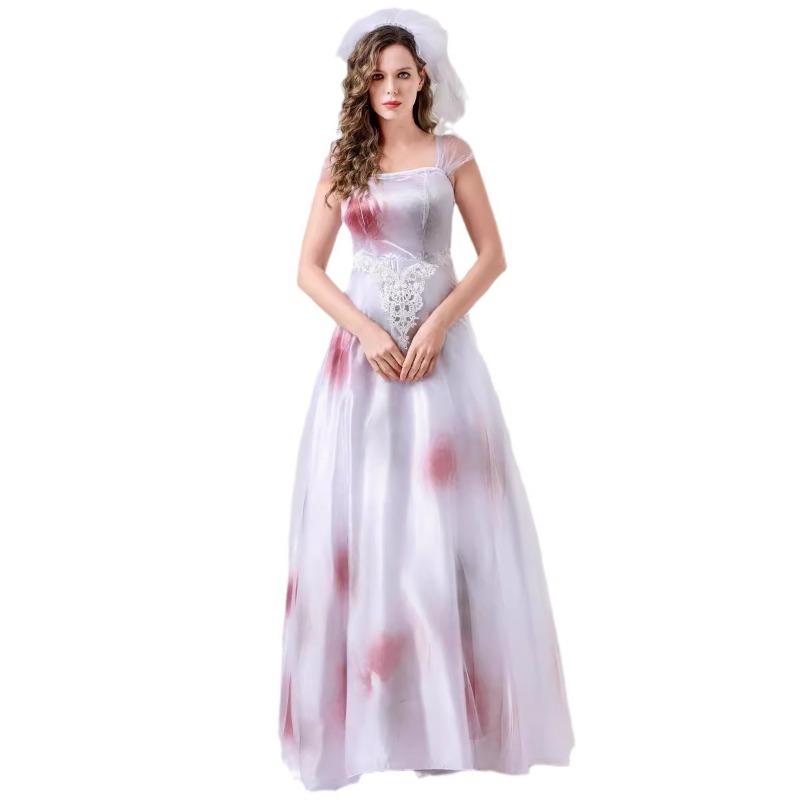 

Хэллоуин взрослый ужас призрак свадебный костюм темный вампир белое платье костюм S