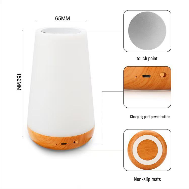 Wood Grain Touch Remote Bedside Table Lamp - 13-Color Night Light with Tap Control