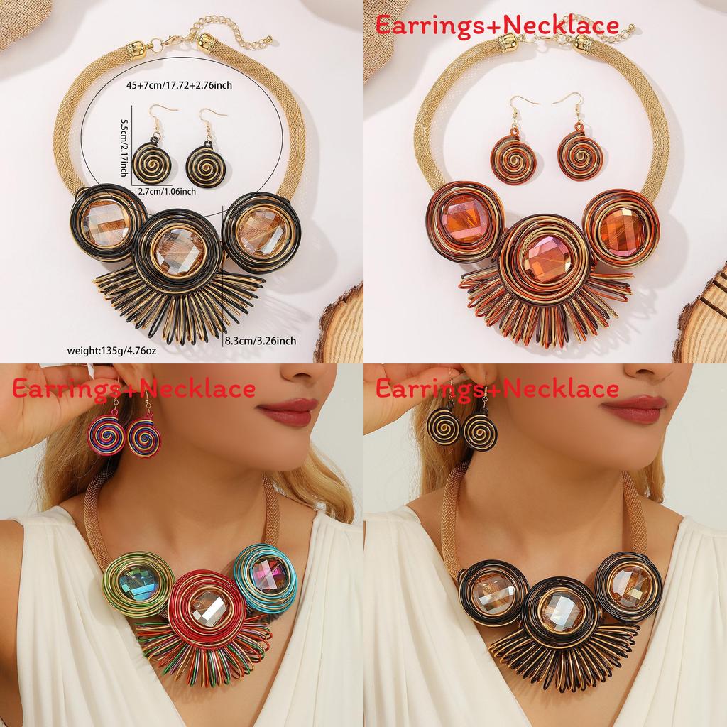 Trendy Geometric Jewelry Set With Crystal Accents And Electroplated Finish For Casual Wear